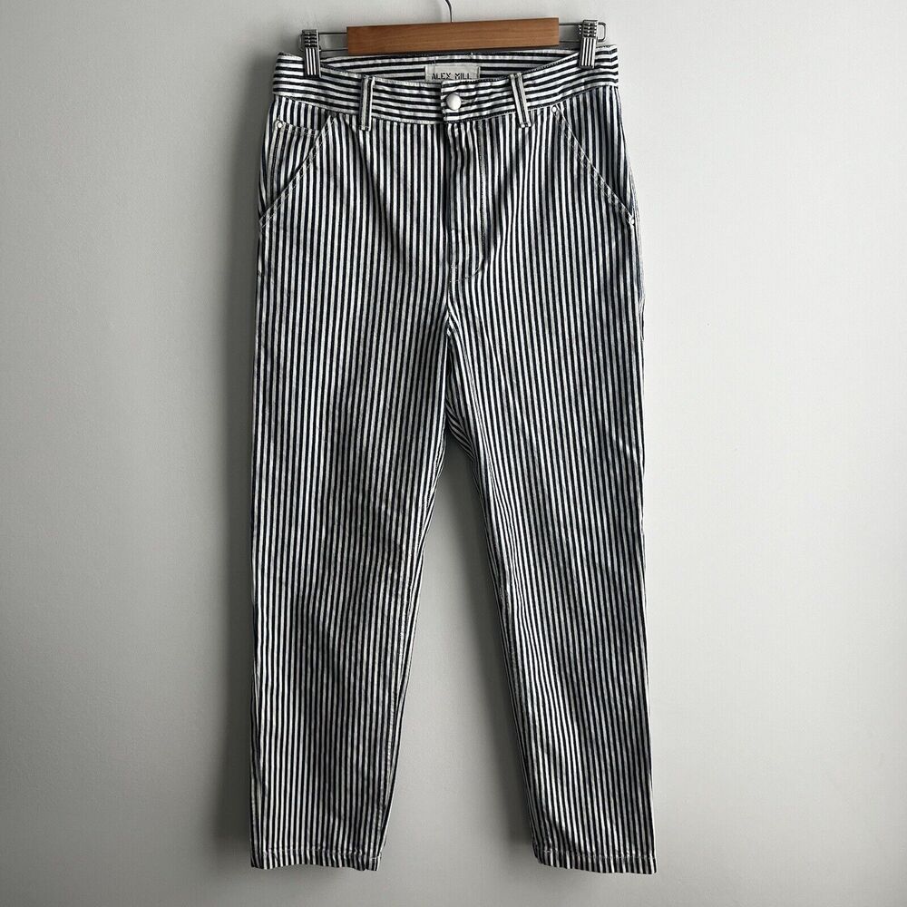 Alex Mill Pants Womens 6 Blue White Railroad Stripe Straight Leg High Rise 30x29